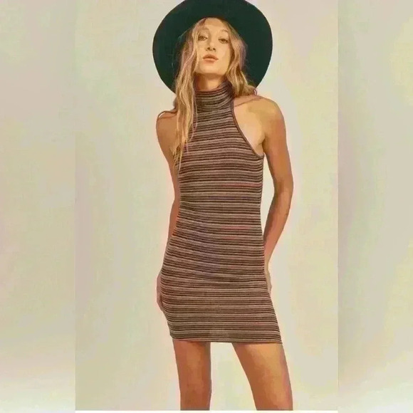 Sage The Label What U Gonna Do Striped Turtle Neck Mini Dress Size M - Picture 1 of 10